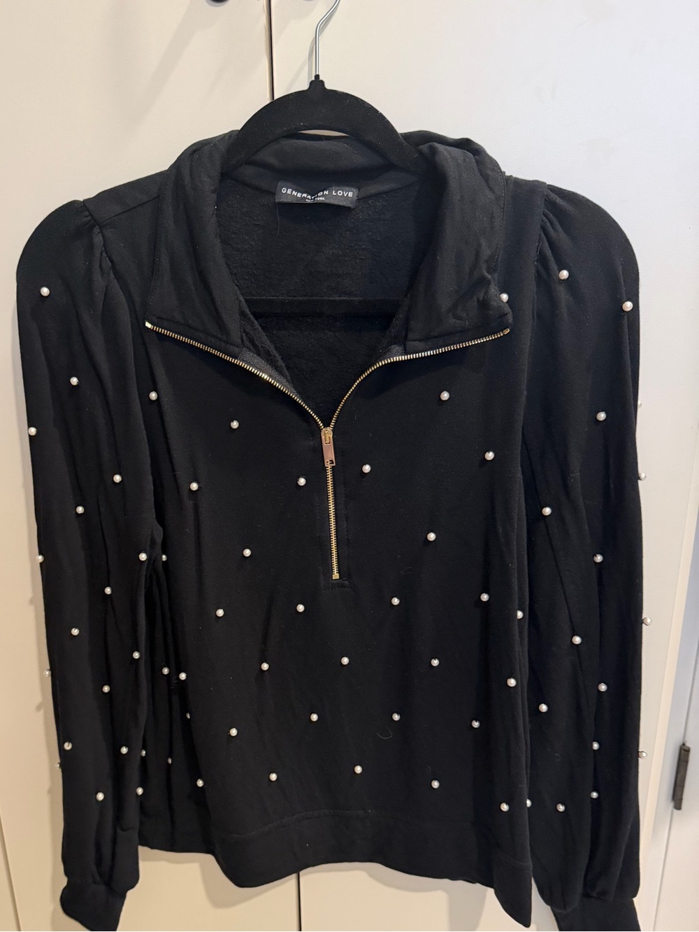 Generation Love Black Pearl-Studded Half-Zip Hoodie